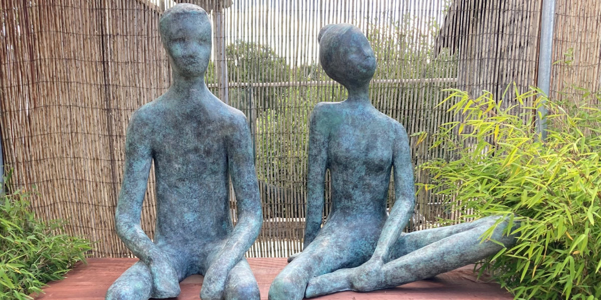 Bronze sculpture "together" by Laura Jane Wylder - view at Cedar Nursery