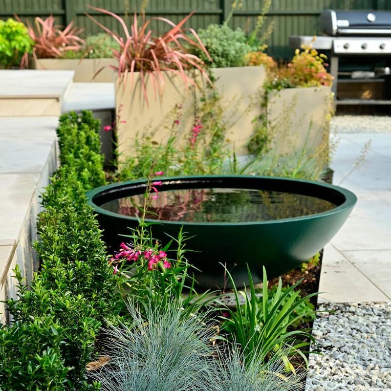 Half moon planters used as water bowl